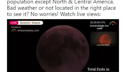 NASA ведет прямую трансляцию полного лунного затмения с обсерватории Perth